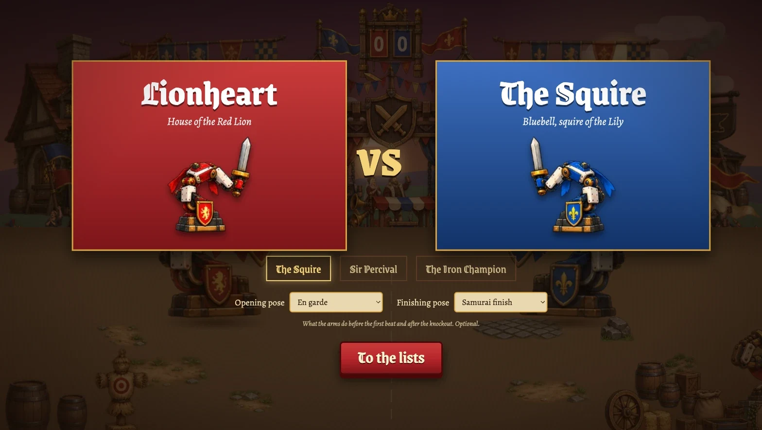 The two knights in their versus poses before a bout