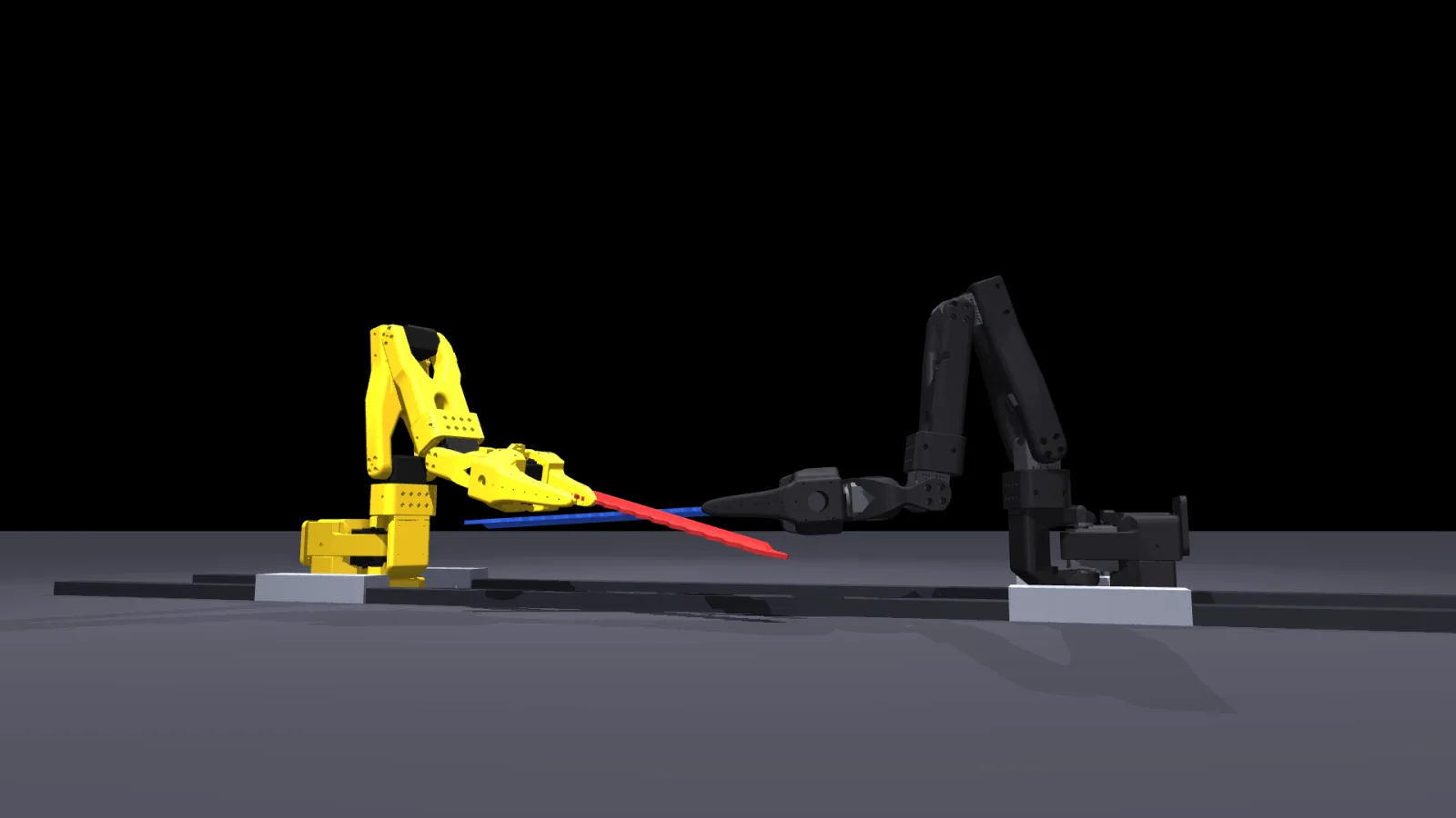 Two swords meeting at the moment of impact in simulation